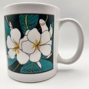 Hawaii Hawaiian Plumeria Floral Coffee Mug White Ceramic 12oz